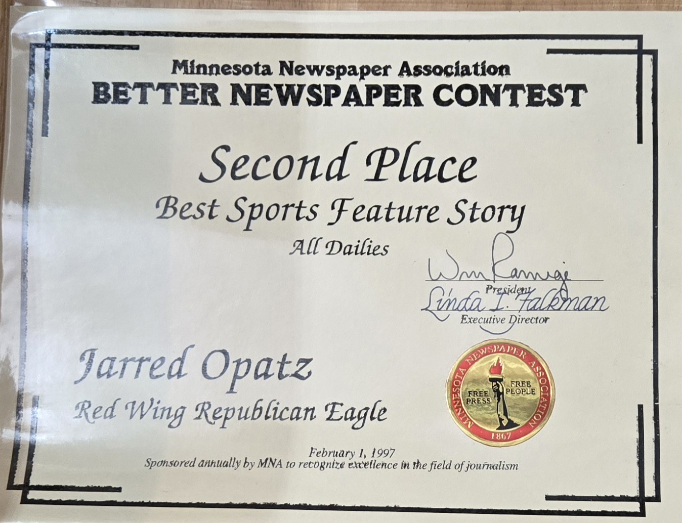1997 Best Sports Feature Story
